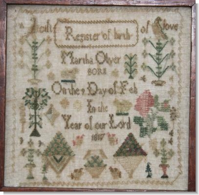 BIRTH SAMPLER for MARTHA OLIVER 1817
